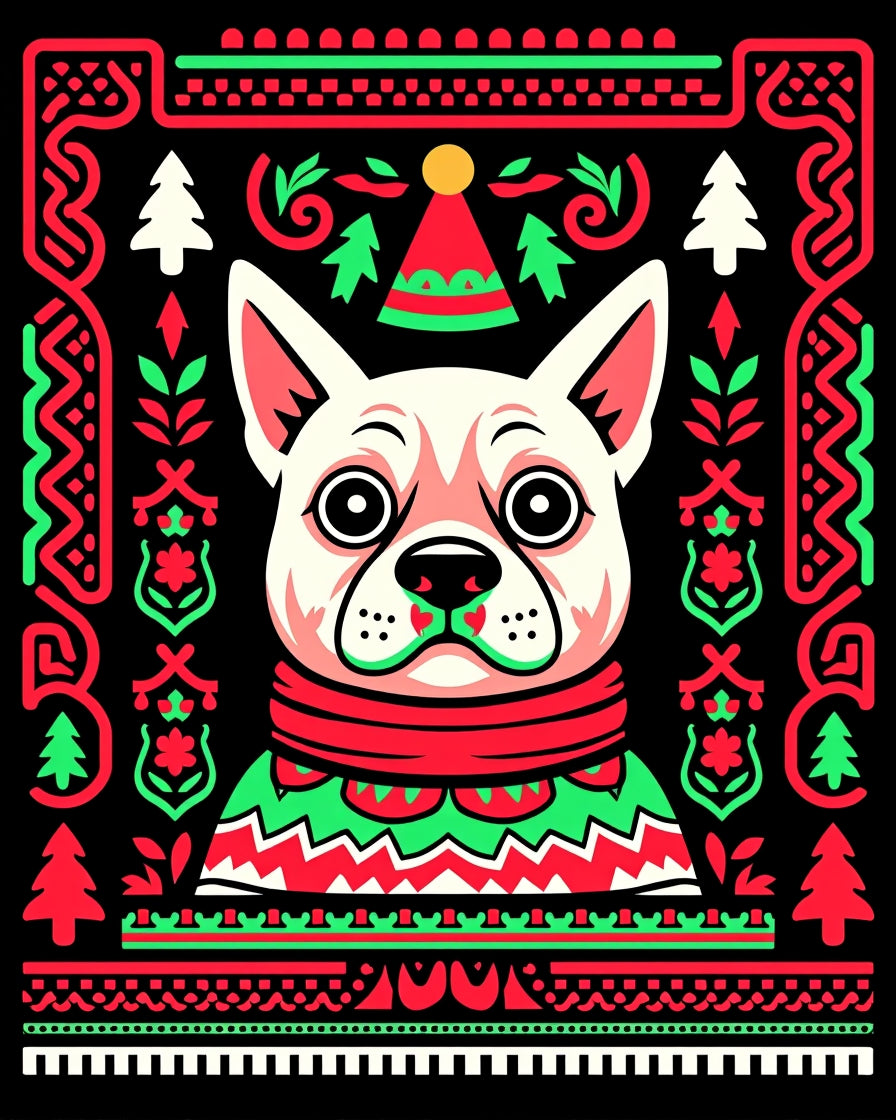Festive French Bulldog Christmas Sweater Rug
