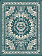 Deep Teal Intricate Mandala Border Rug