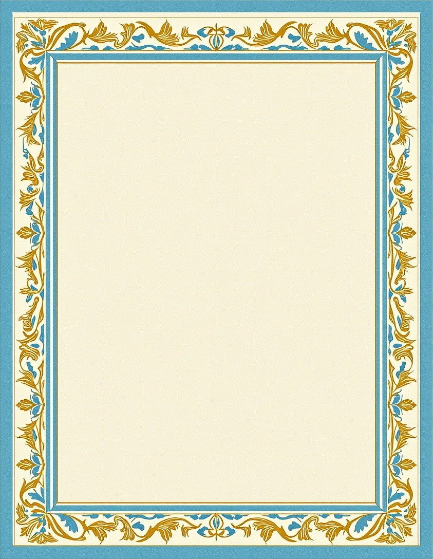 Ornate Teal Gold Leaf Border Rug