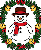 Festive Snowman Red Scarf Wreath Rug