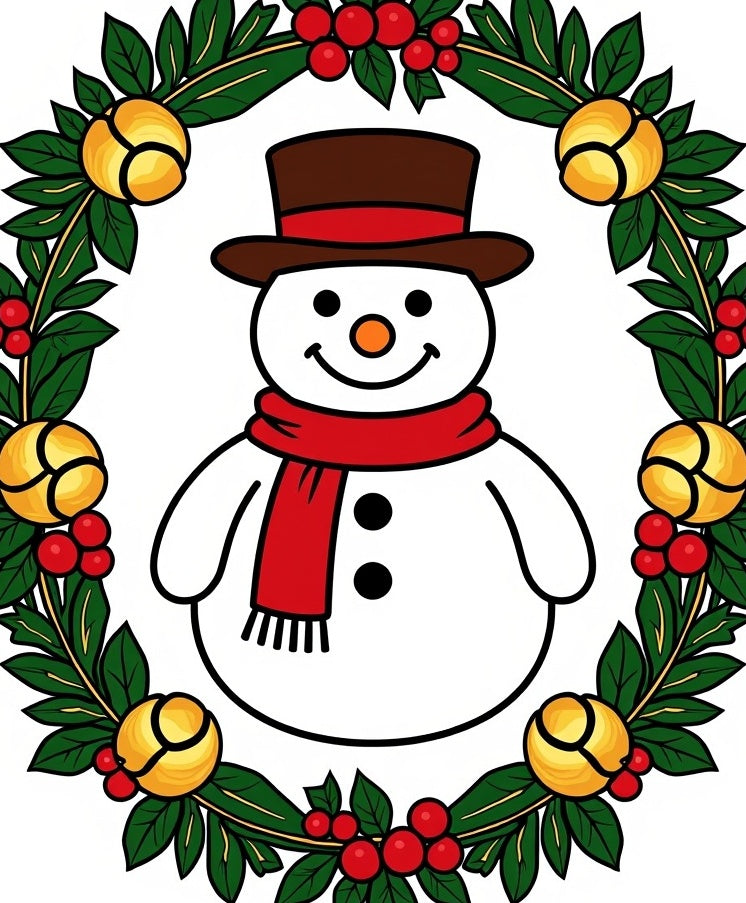 Festive Snowman Red Scarf Wreath Rug