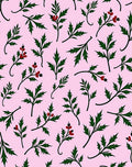Green Leaf Red Berry Floral Scatter Rug