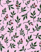 Green Leaf Red Berry Floral Scatter Rug