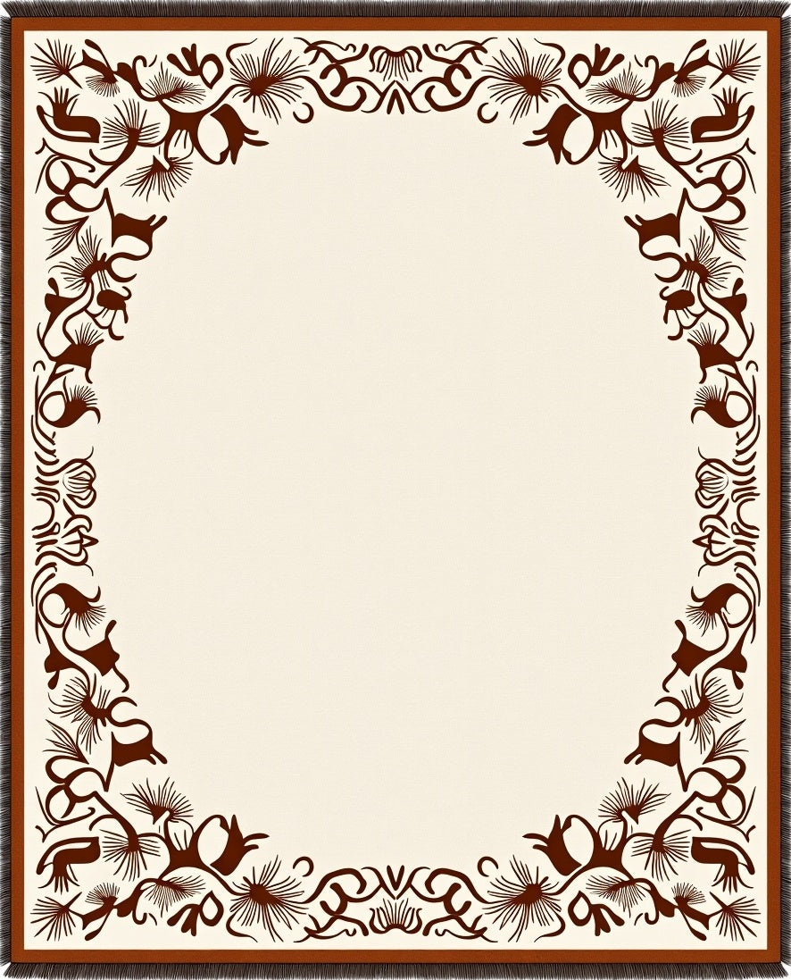 Brown Floral Vine Border Rug