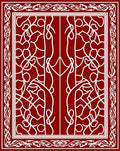 Deep Red White Vine Scroll Border Rug