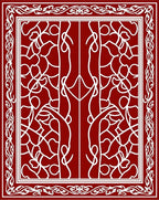 Deep Red White Vine Scroll Border Rug