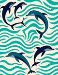 Navy Blue Dolphins Ocean Waves Rug