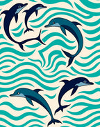 Navy Blue Dolphins Ocean Waves Rug