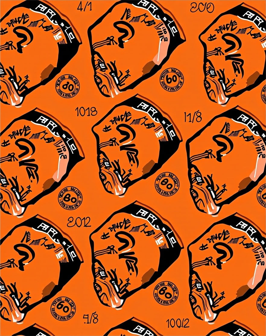 Bold Orange Graphic Face Repetition Rug