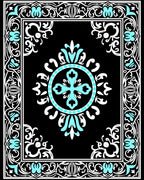Elegant Black Teal Floral Ornament Rug