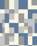 Geometric Blue Gray Block Arrangement Rug