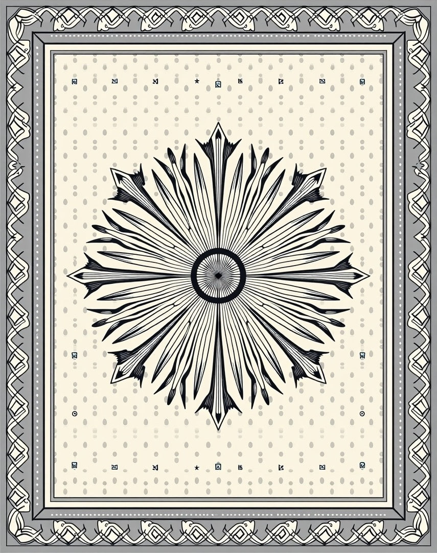 Monochromatic Sunburst Mandala Frame Rug