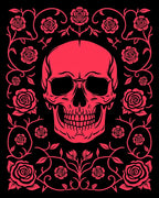 Crimson Skull With Rose Vine Border Rug