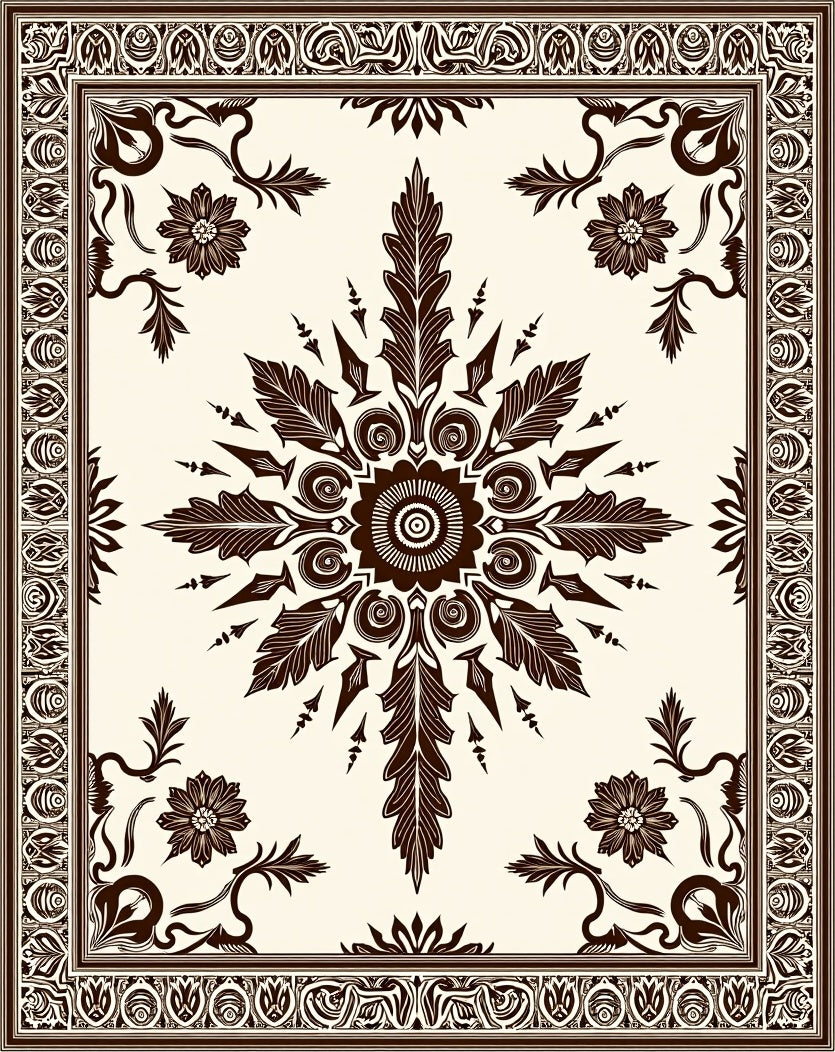 Brown Floral Medallion Border Rug