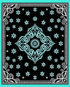 Black Turquoise Floral Mandala Border Rug