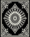Black Cream Sunburst Mandala Bordered Rug