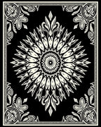 Black Cream Sunburst Mandala Bordered Rug