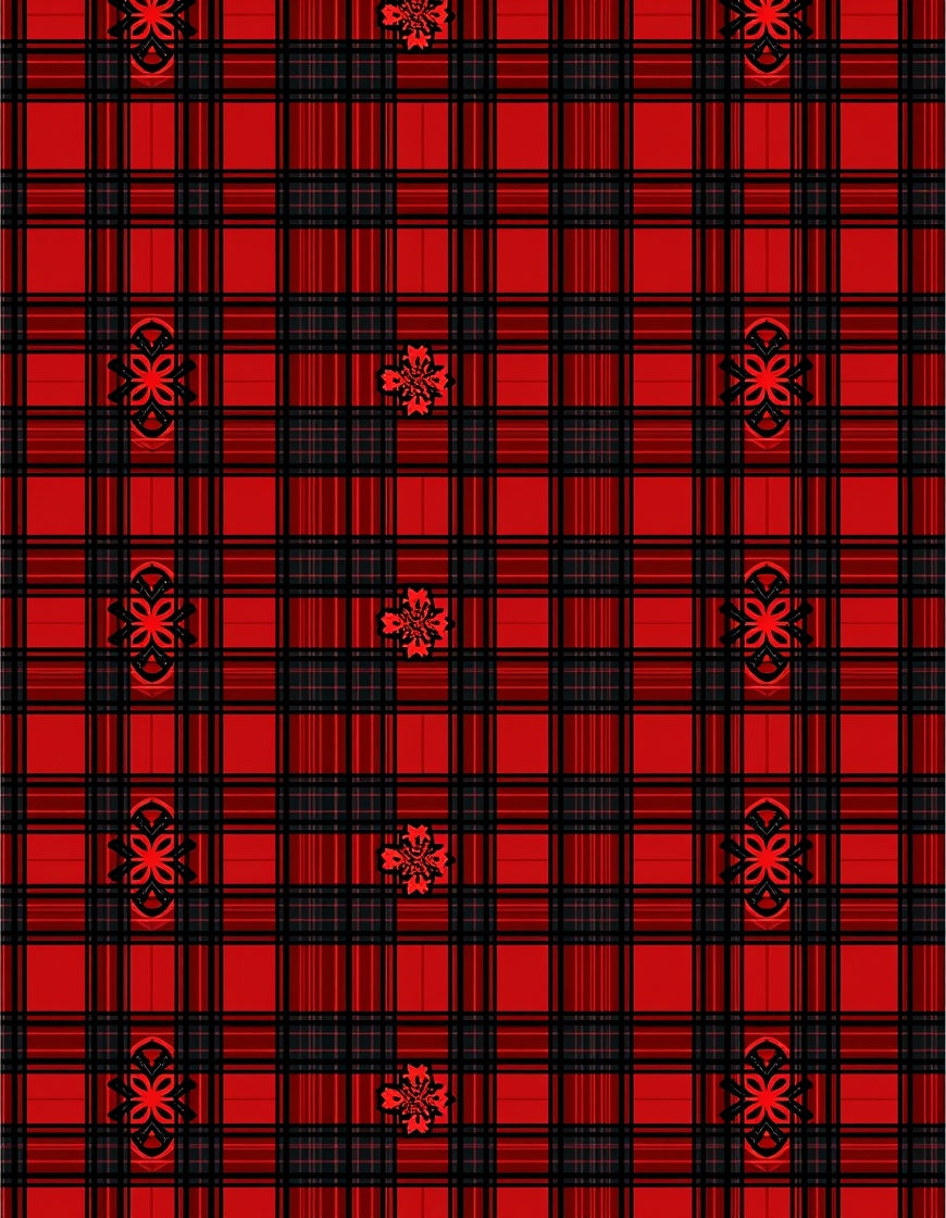 Red Black Tartan Ornate Medallion Rug