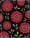 Deep Red Floral Black Background Accent Rug