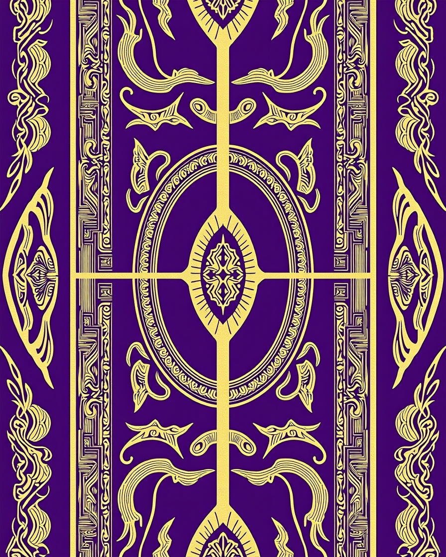 Royal Purple Golden Ornate Vertical Medallion Rug