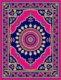 Vibrant Pink Blue Golden Mandala Rug