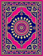 Vibrant Pink Blue Golden Mandala Rug