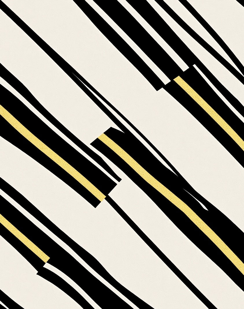 Striking Gold Black Striped Abstraction Rug