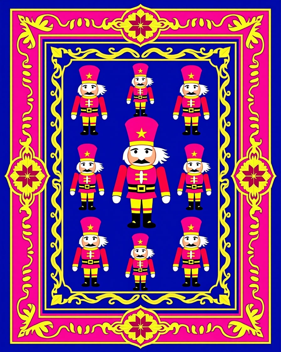 Bold Nutcracker Navy Pink Yellow Frame Rug