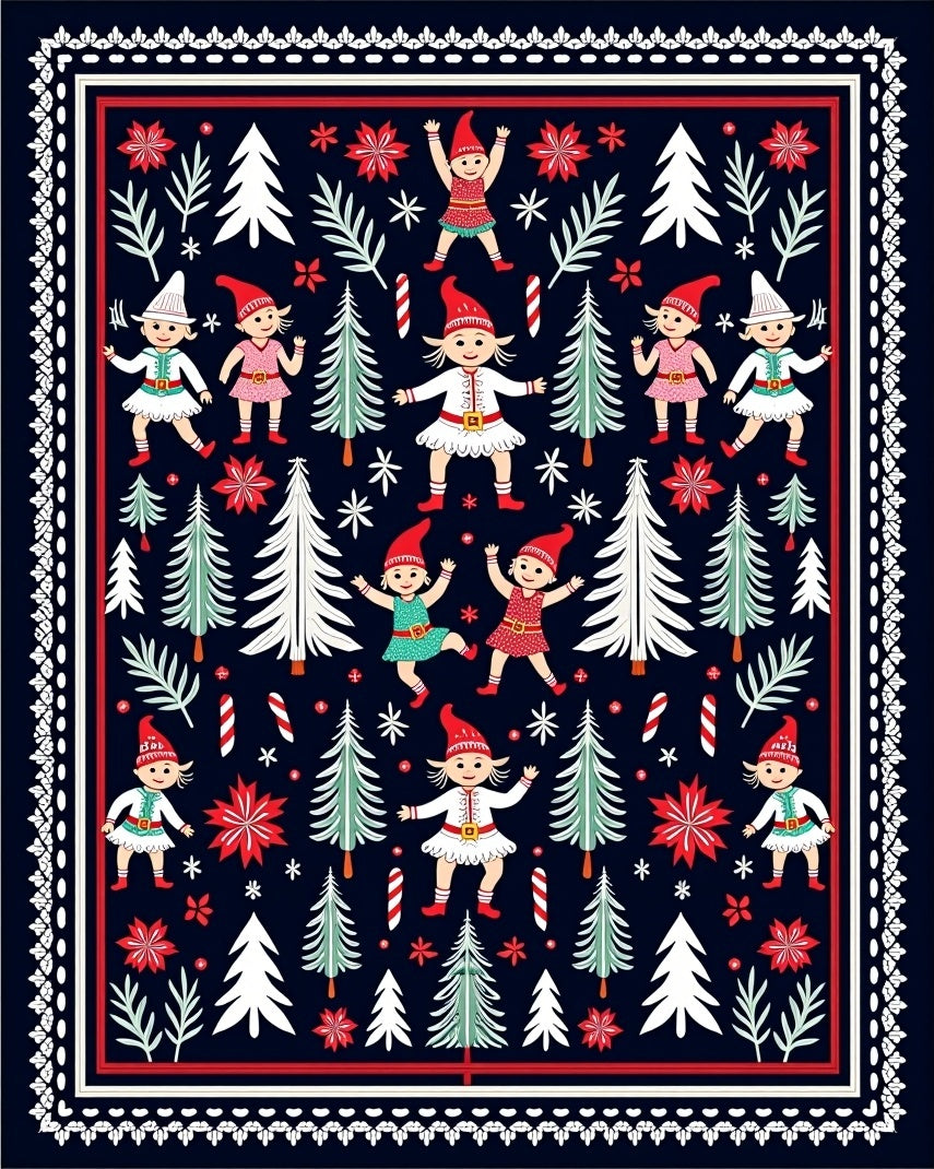 Charming Elves Holiday Trees Christmas Night Rug