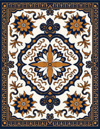 Navy Gold Floral Medallion Mandala Rug