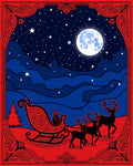 Red Blue Night Sleigh Midnight Scene Rug