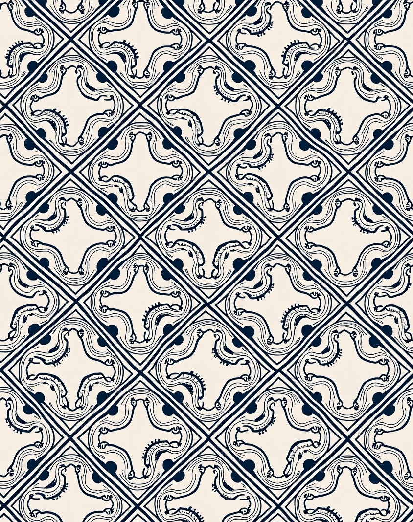 Indigo And Cream Diamond Scroll Rug