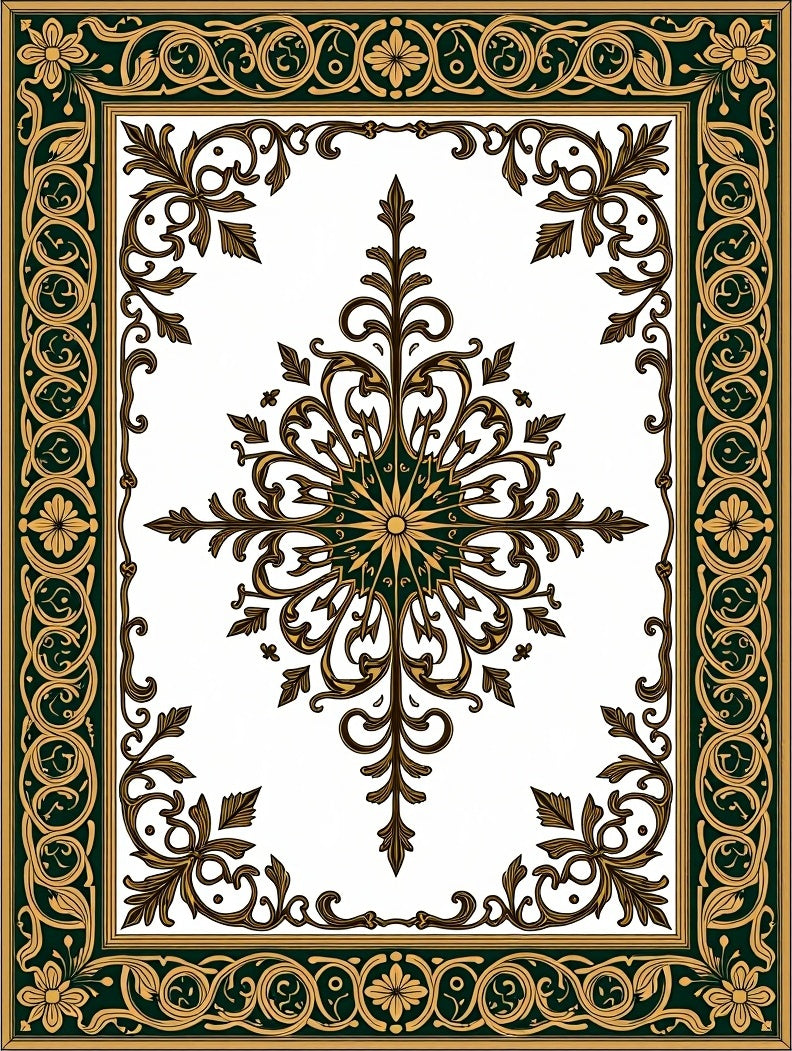 Elegant Gold Green Floral Scroll Rug