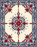 Crimson Blue Floral Medallion Frame Rug
