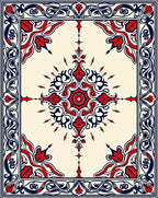 Crimson Blue Floral Medallion Frame Rug