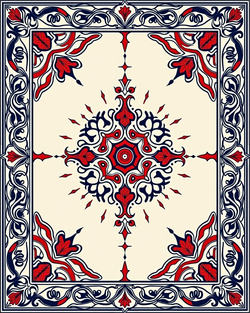 Crimson Blue Floral Medallion Frame Rug