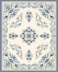 Navy Blue Floral Scroll Border Rug