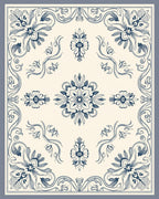 Navy Blue Floral Scroll Border Rug