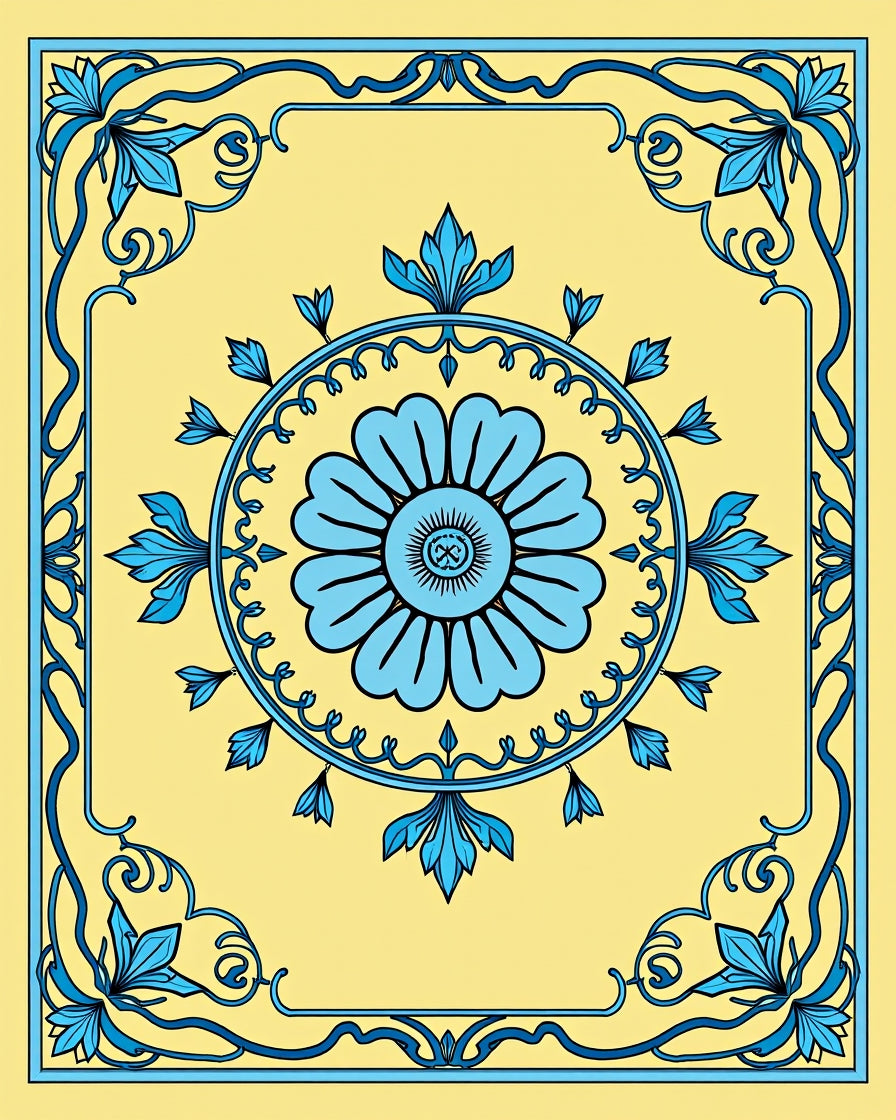 Azure Art Nouveau Floral Panel Rug