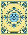 Azure Art Nouveau Floral Panel Rug