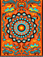 Orange Medallion Sun Turquoise Flames Rug