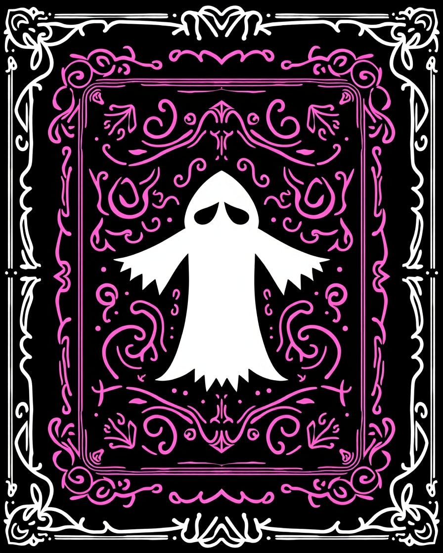 White Spooky Ghost Pink Oval Rug