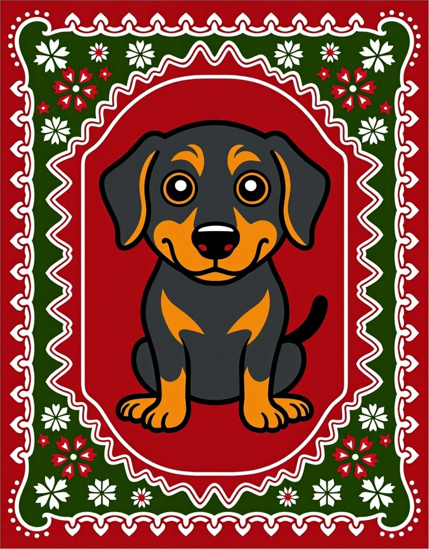 Cute Puppy Floral Border Rug
