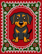 Cute Puppy Floral Border Rug