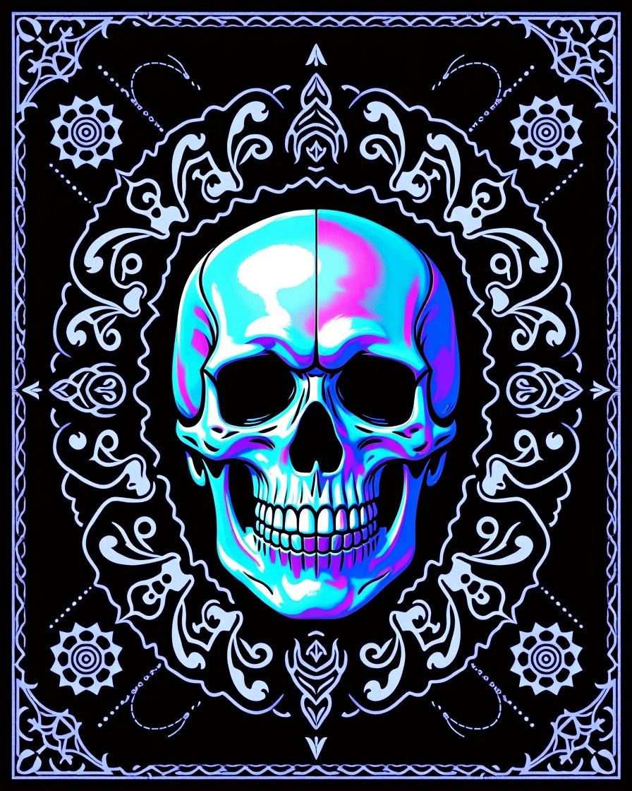 Illuminated Skull With Ornate Frame Rug