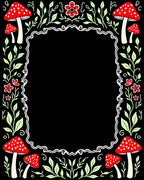 Whimsical Red Mushroom Foliage Border Rug