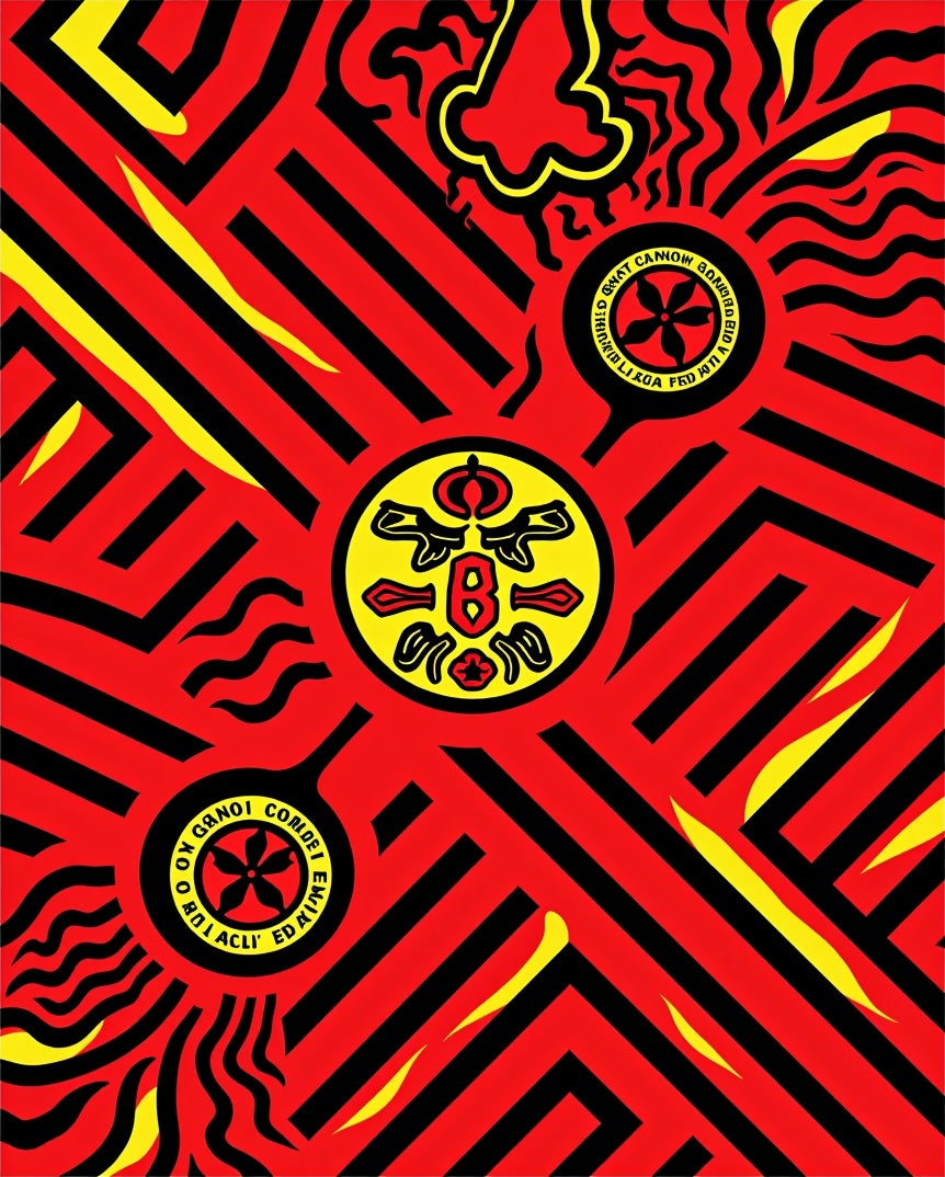 Bold Red Geometric Emblem Rug