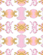 Pink Golden Baroque Oval Medallion Rug