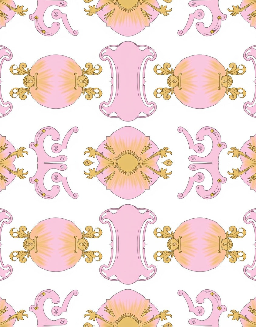 Pink Golden Baroque Oval Medallion Rug