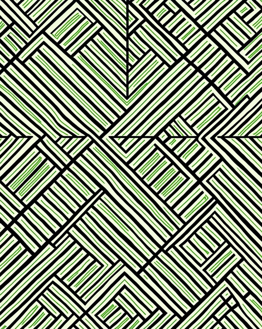 Green Black Intersecting Lines Geometric Rug